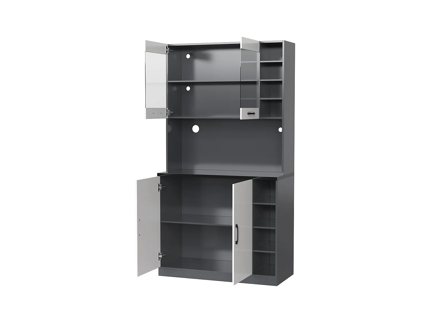 Buffet de cuisine 100x47x187cm - avec LED - 2 portes - Blanc+Noir