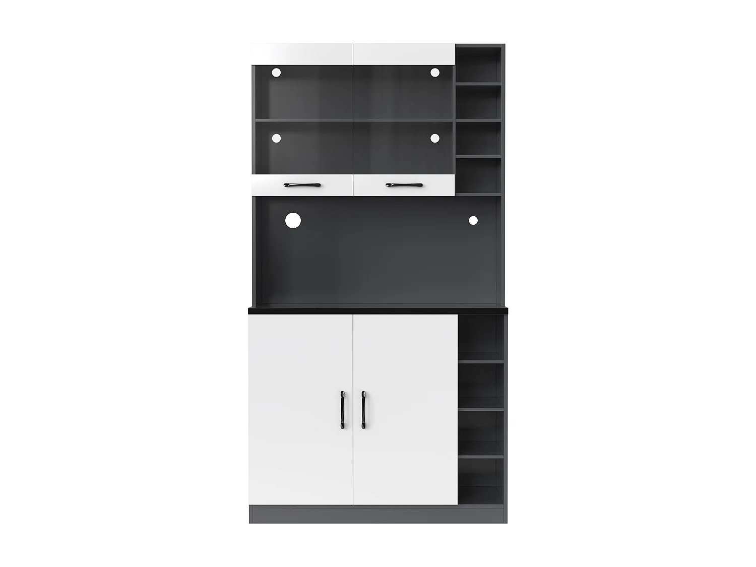 Buffet de cuisine 100x47x187cm - avec LED - 2 portes - Blanc+Noir