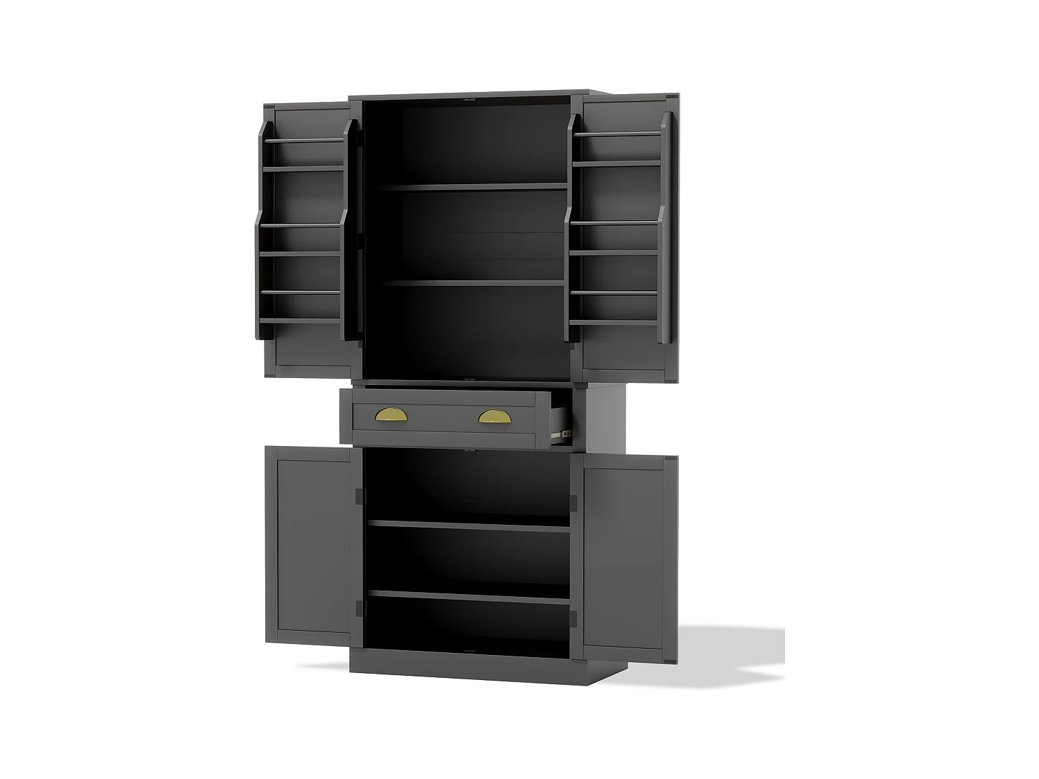 Buffet de cuisine 80x40x182cm - avec 2 portes et 1 tiroir - 2 portes avec étagères - Noir