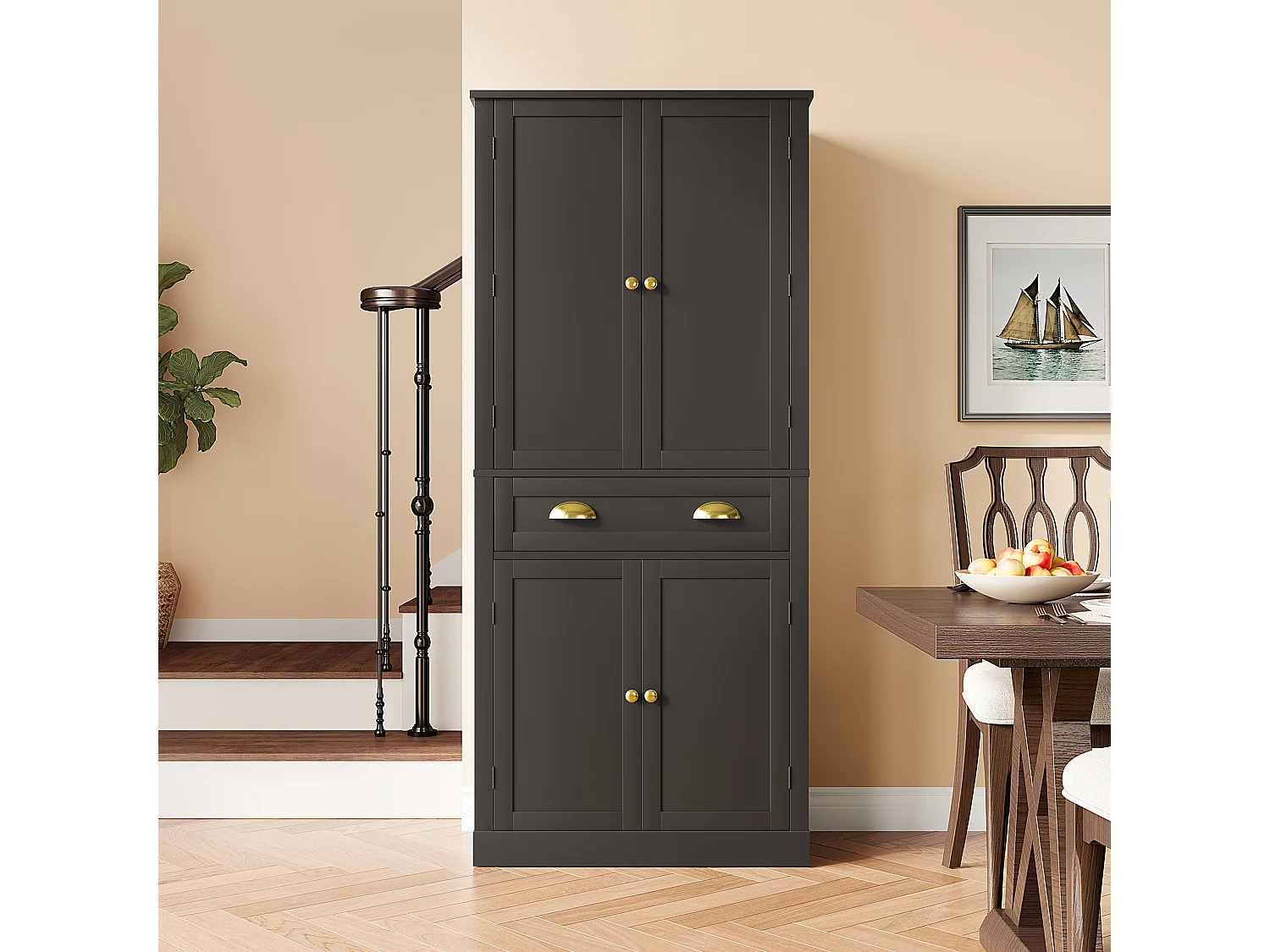 Keukenbuffet 80×40×182 cm - met 2 deuren en 1 la - 2 deuren met schappen - zwart