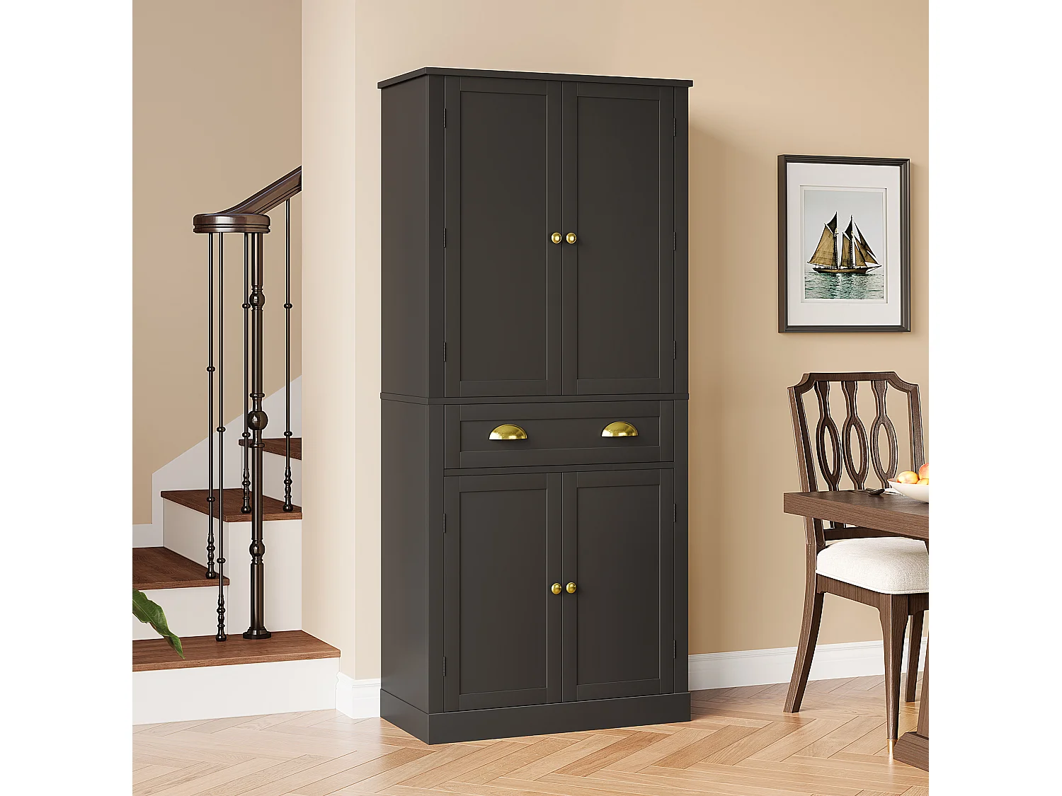 Keukenbuffet 80×40×182 cm - met 2 deuren en 1 la - 2 deuren met schappen - zwart