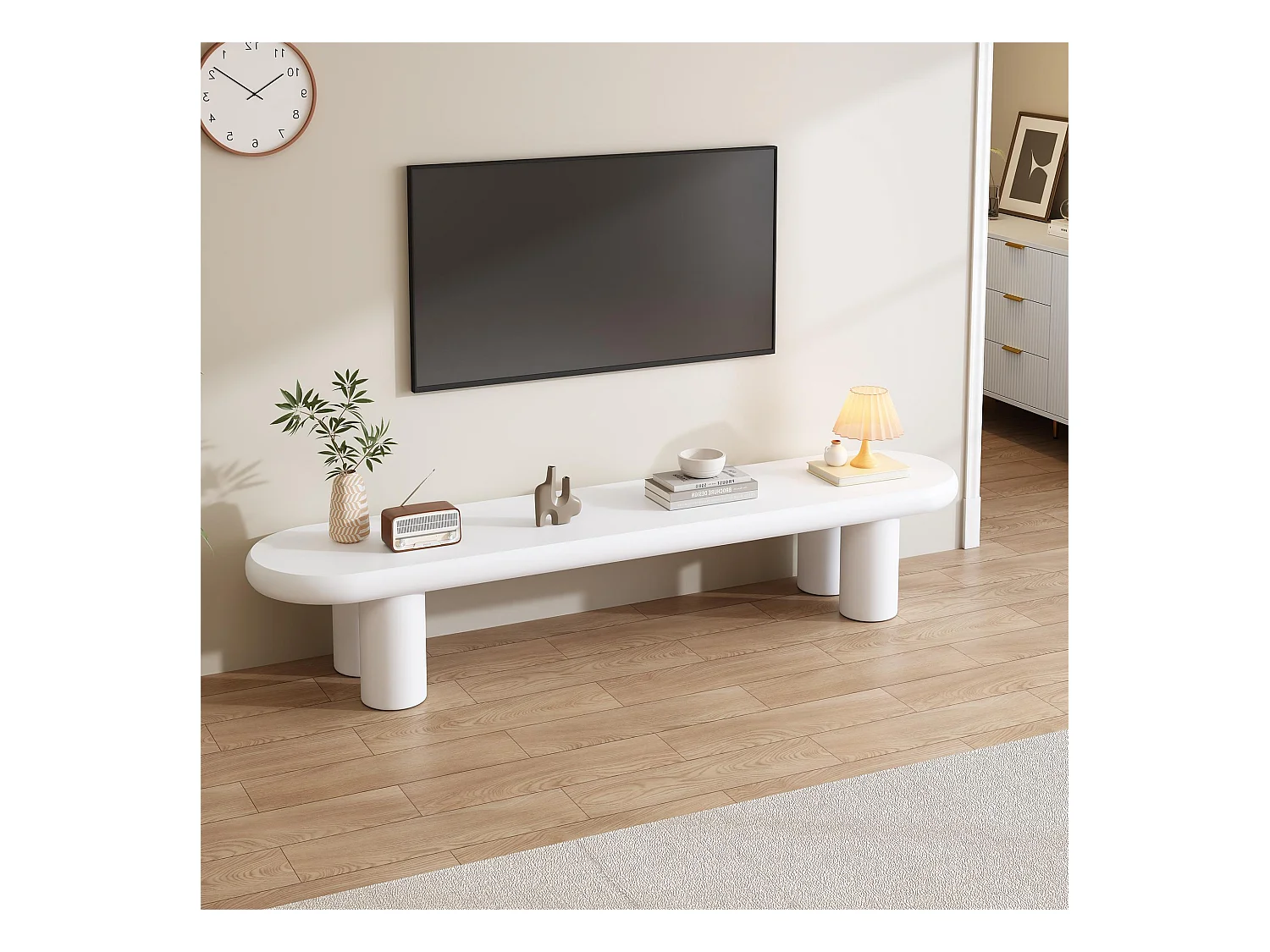 Mueble TV 160x40x40 cm - con 4 patas reforzadas - MDF - blanco