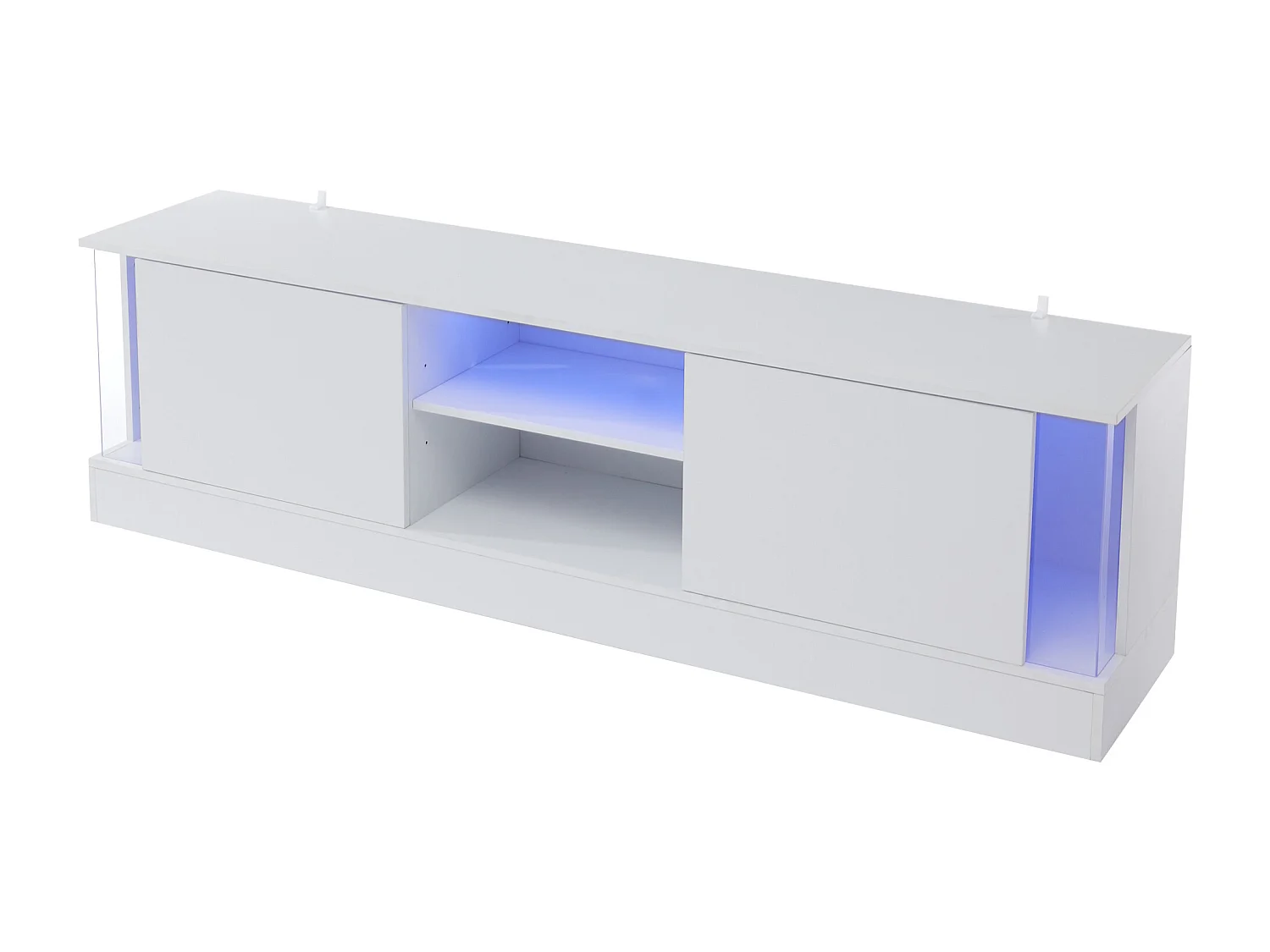 Meuble TV brillant - Avec étagères de rangement - Avec 2 portes - Pour téléviseurs jusqu'à 70" - Blanc