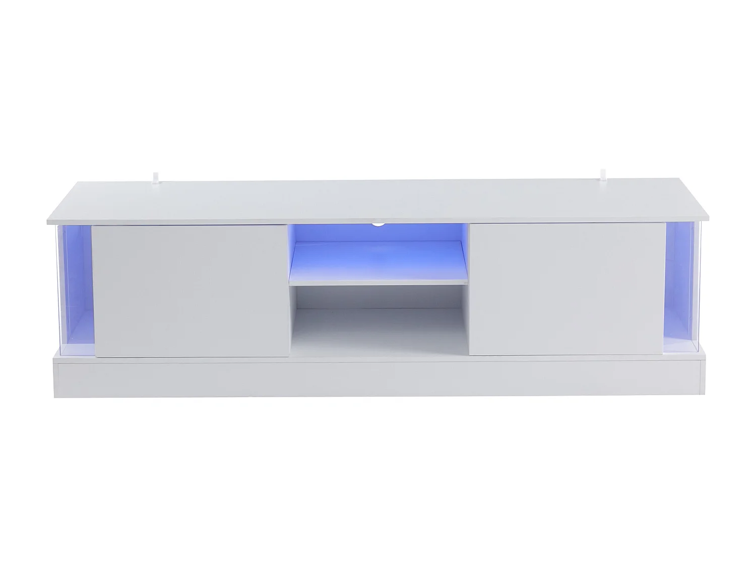 Meuble TV brillant - Avec étagères de rangement - Avec 2 portes - Pour téléviseurs jusqu'à 70" - Blanc