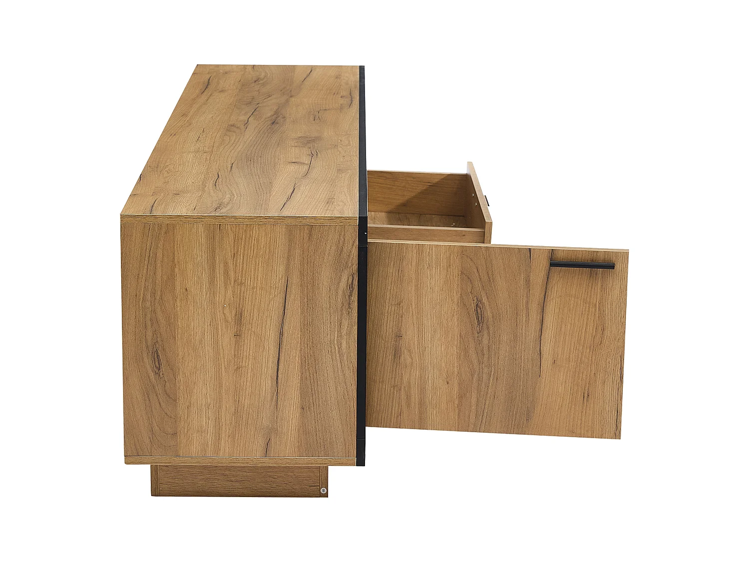 Meuble TV 160x40x50cm - avec 1 tiroir et 1 porte - pour TV 70/65/55 pouces - noir + naturel