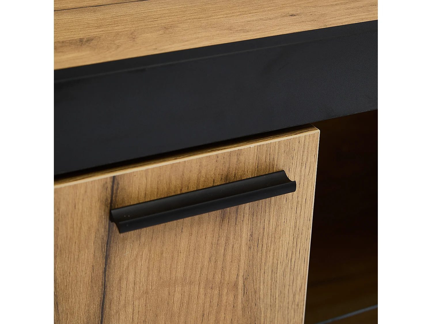 Meuble TV 160x40x50cm - avec 1 tiroir et 1 porte - pour TV 70/65/55 pouces - noir + naturel