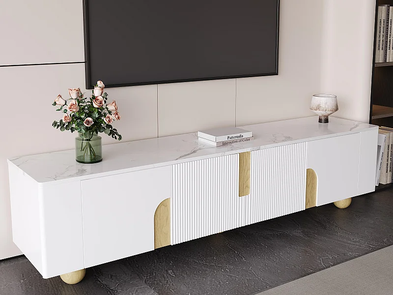 Szafa pod TV 180x40x44 cm - 4 drzwi - MDF+płyta wiórowa - biały