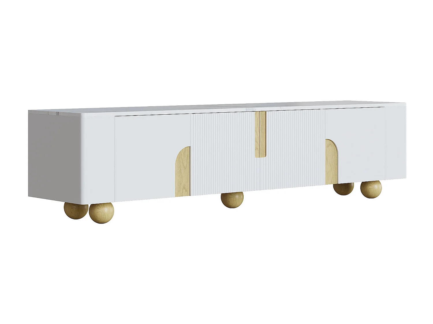 Meuble TV 180x40x44cm - 4 portes - MDF+aggloméré - blanc