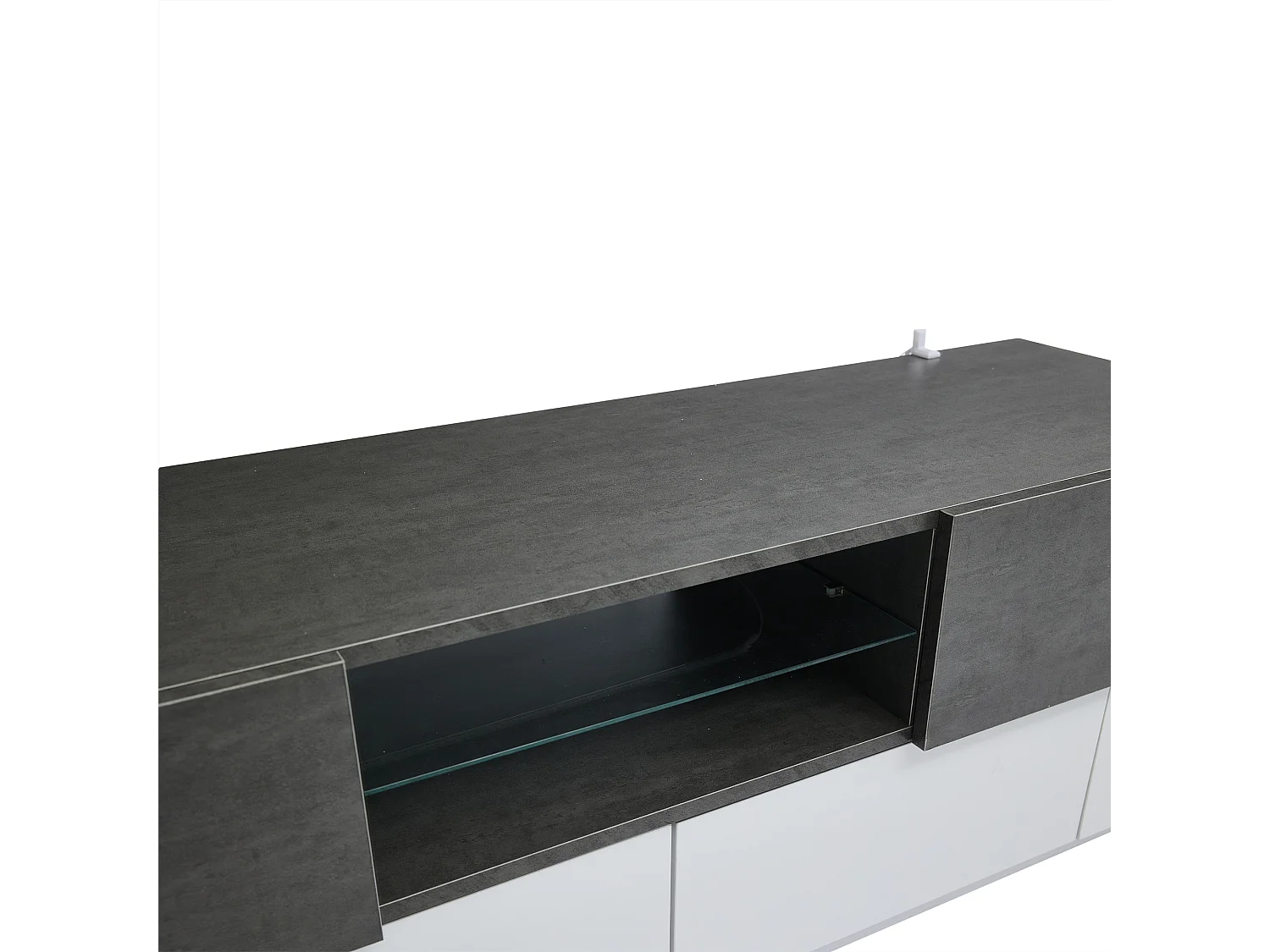 Mueble TV 180×40×45 cm - con iluminación LED - con 2 cajones y 4 puertas - para televisores de 80/75/70/65/55 pulgadas - blanco/gris