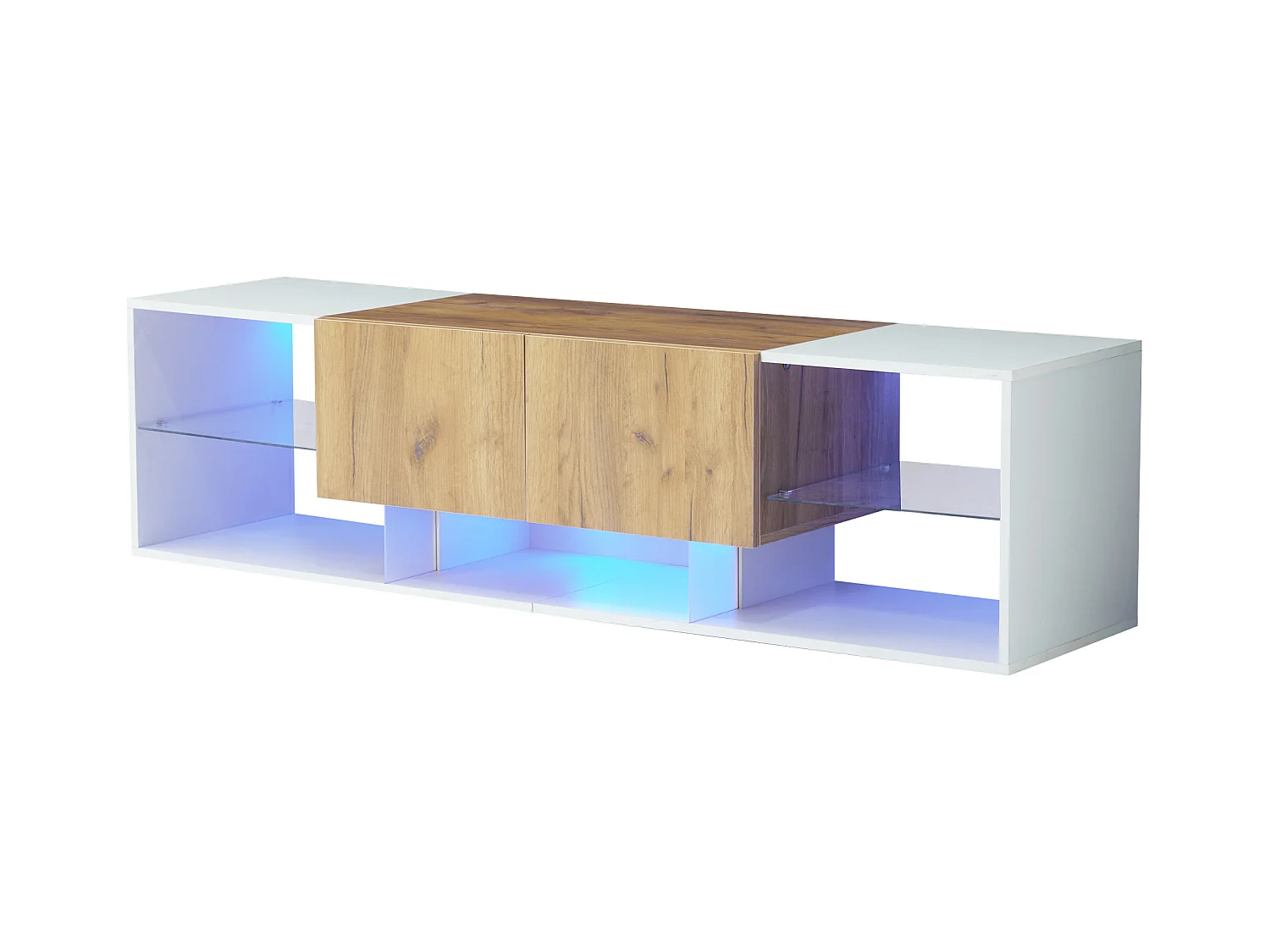 Mueble TV 160x40x42 cm - con 2 cajones - compatible con televisores de hasta 70 pulgadas - blanco/natural