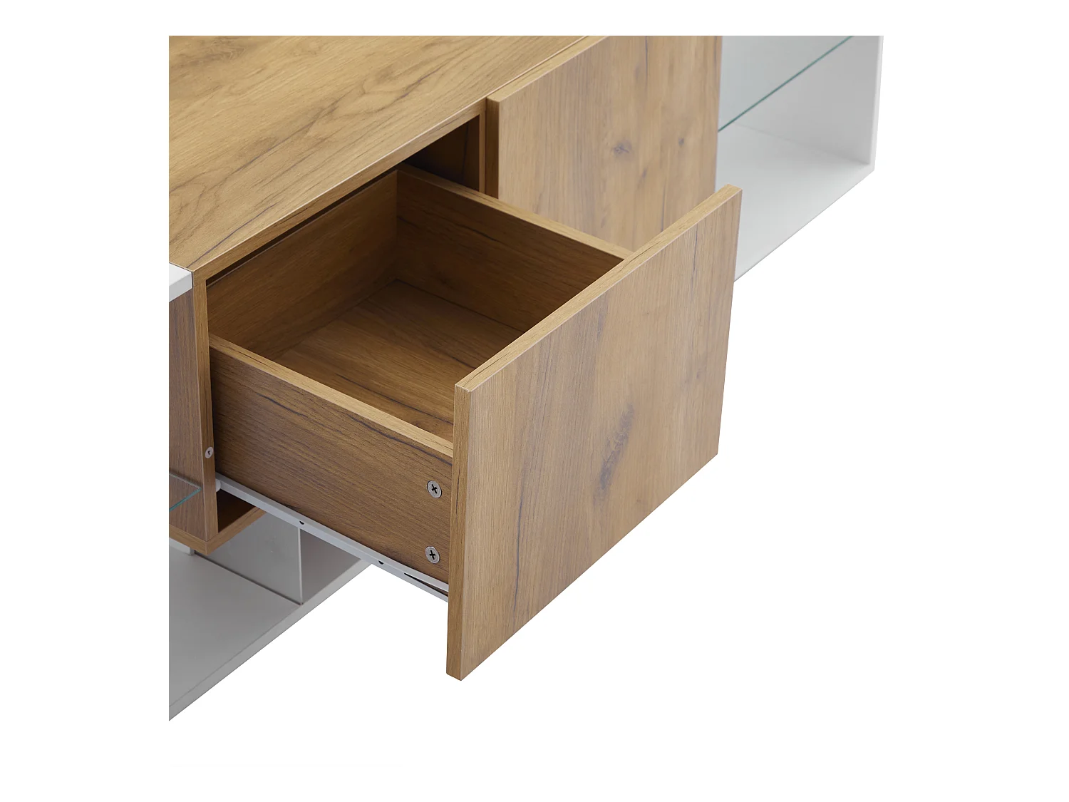 Mueble TV 160x40x42 cm - con 2 cajones - compatible con televisores de hasta 70 pulgadas - blanco/natural