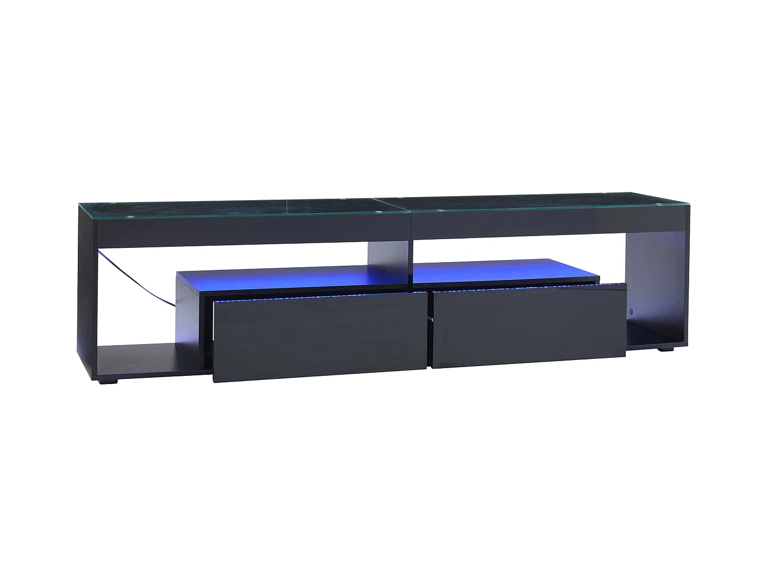 Błyszcząca szafka pod telewizor 180x50x46 cm - z 2 szufladami - z LED - do telewizorów do 70" - czarny