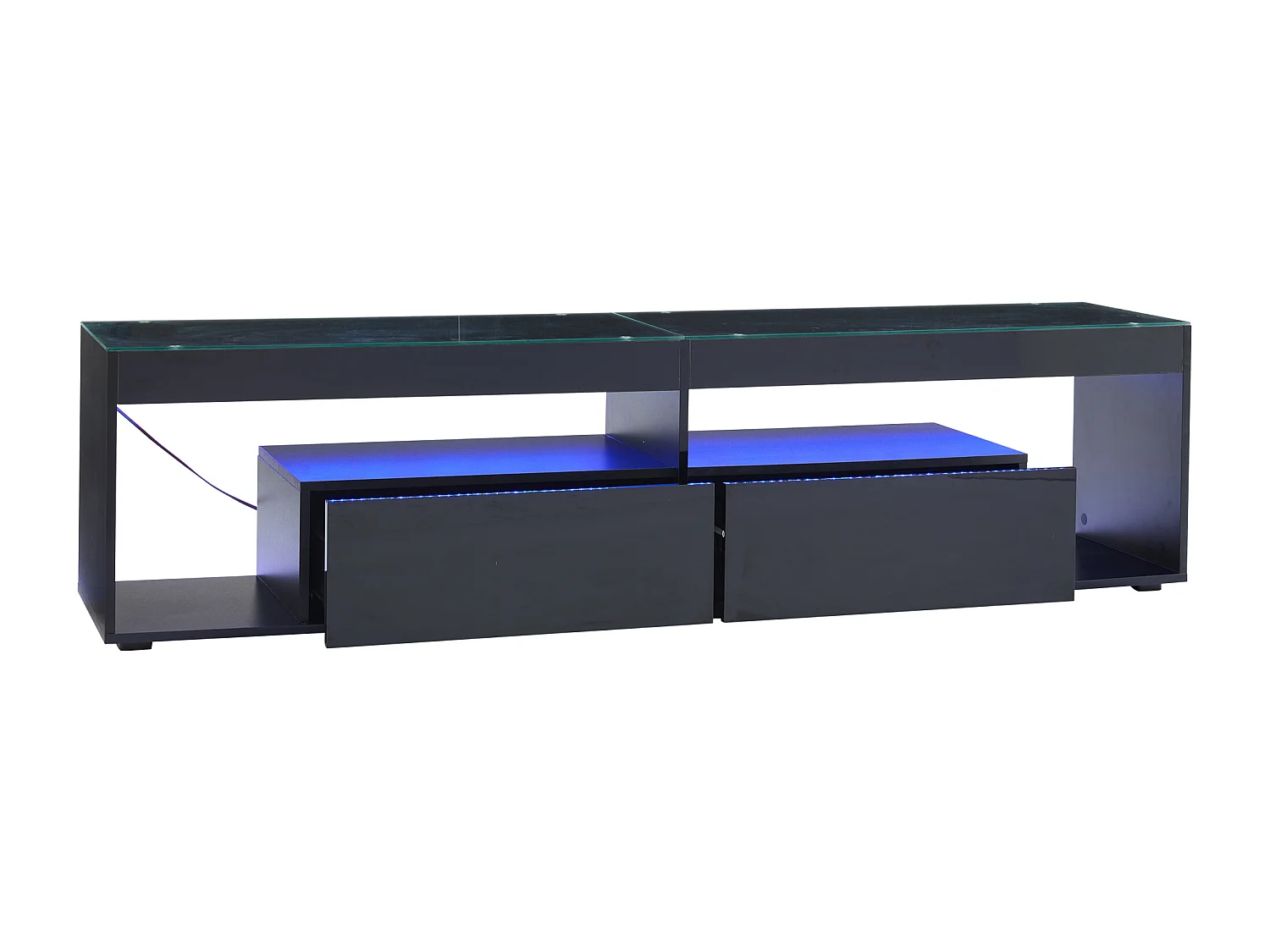 Mobile TV lucido 180x50x46 cm - con 2 cassetti - con LED - per televisori fino a 70" - nero