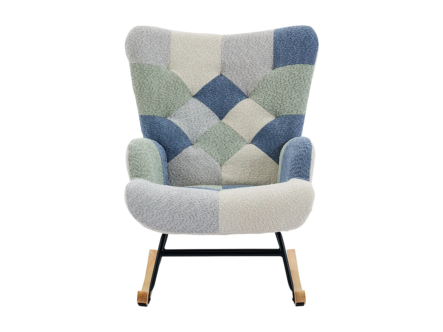 Gevulde schommelstoel met voetensteun - Beige en blauw