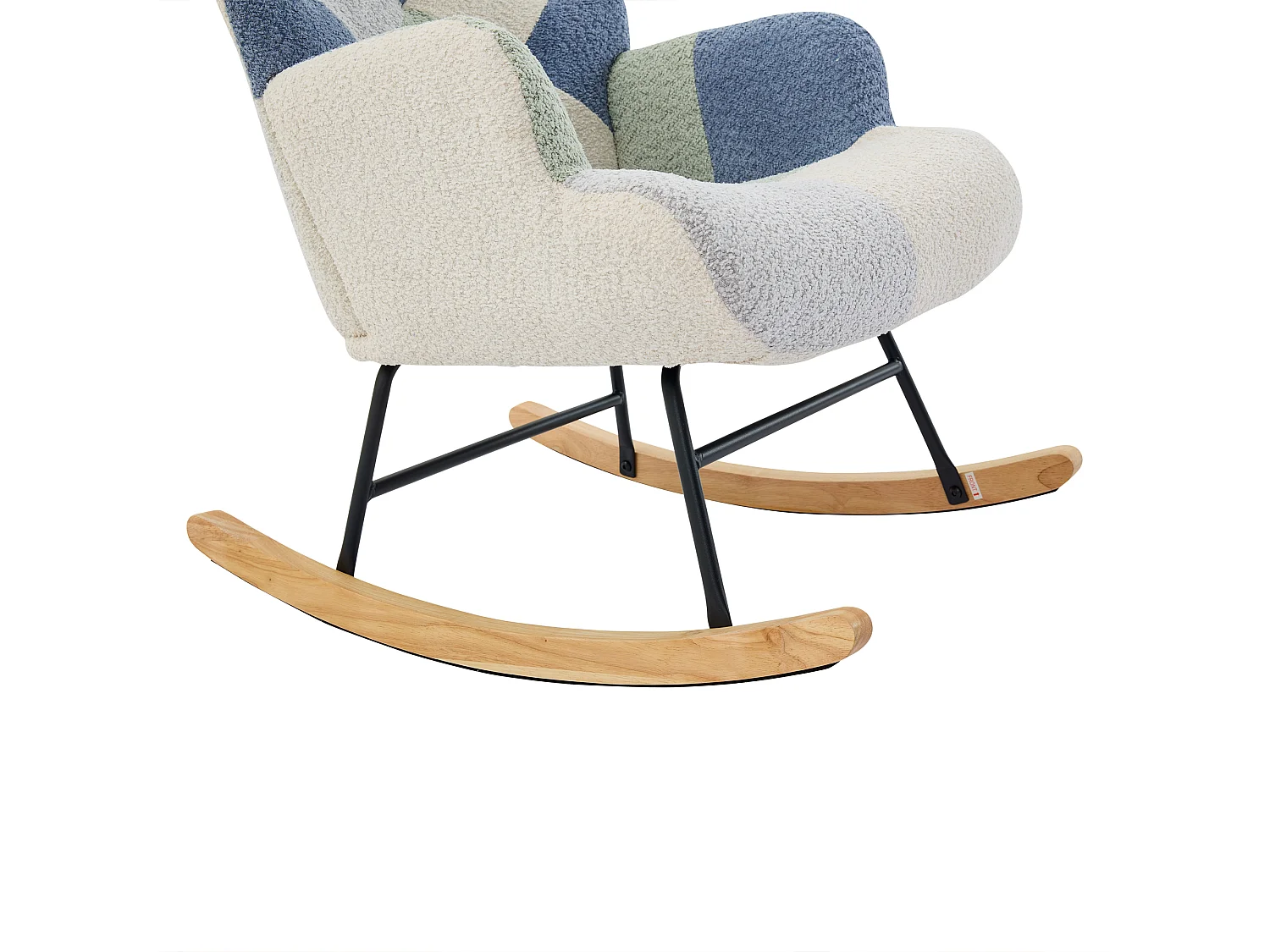 Gevulde schommelstoel met voetensteun - Beige en blauw