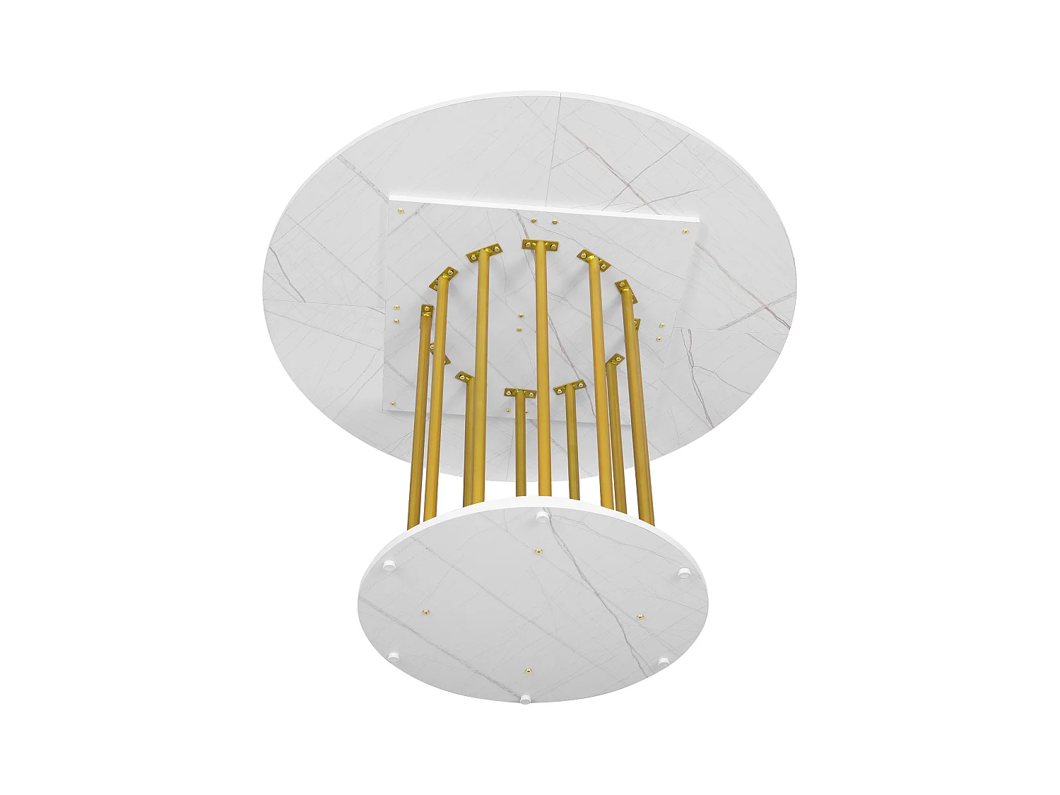 Table à manger ronde - Cadre en métal - placage à motif marbre - 2 à 4 personnes - Blanc & Doré