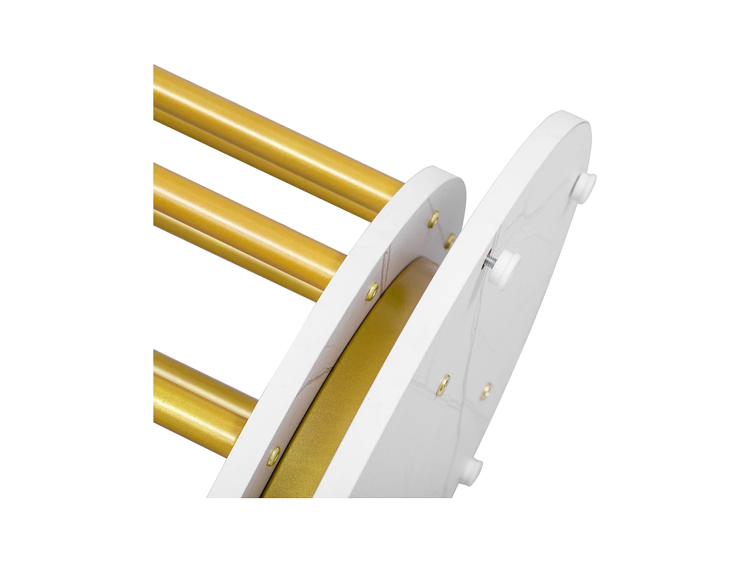 Table à manger ronde - Cadre en métal - placage à motif marbre - 2 à 4 personnes - Blanc & Doré