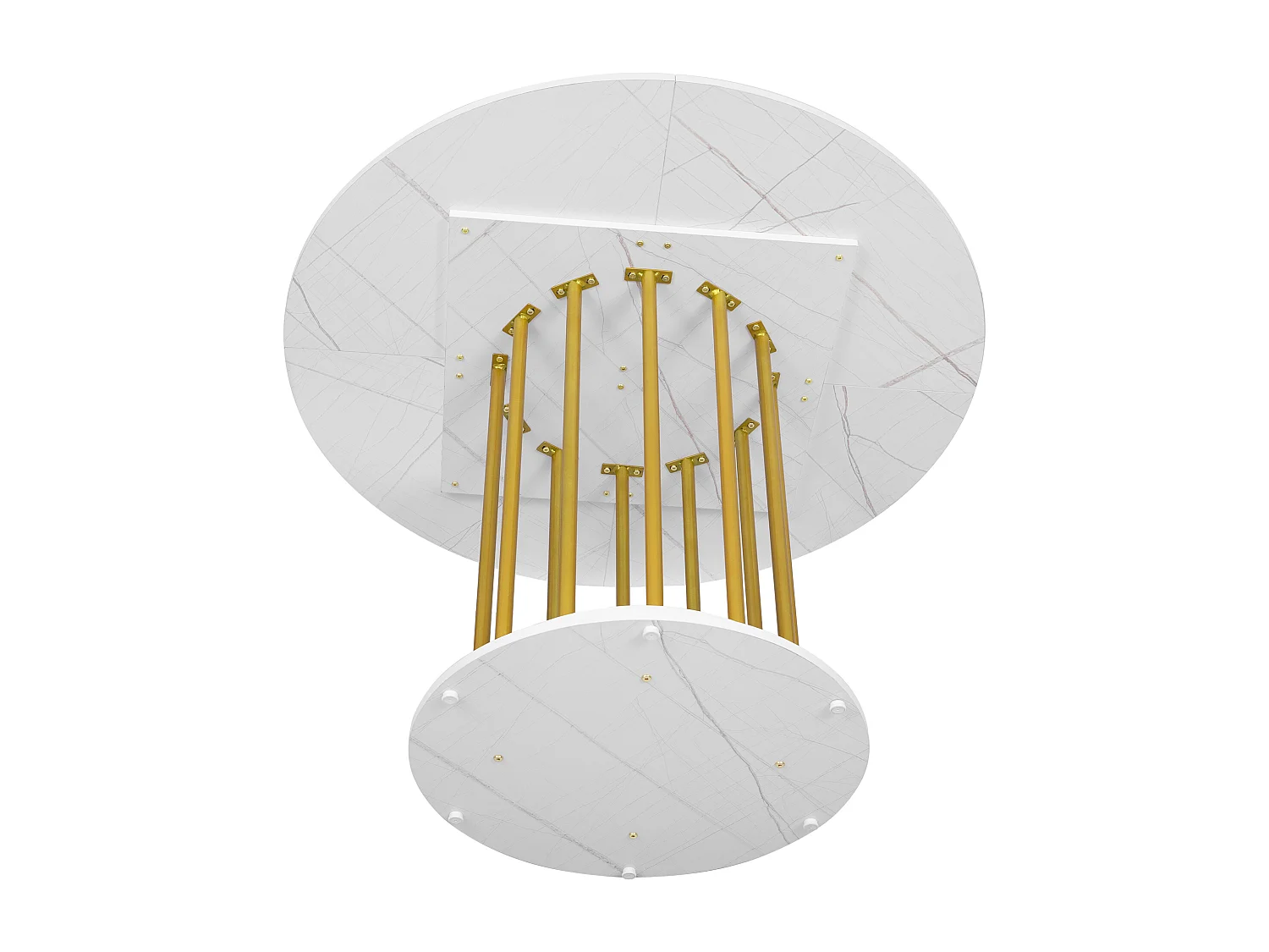 Ronde eettafel - Metal frame - Marmer fineer - 2 tot 4 personen - Wit & Goud