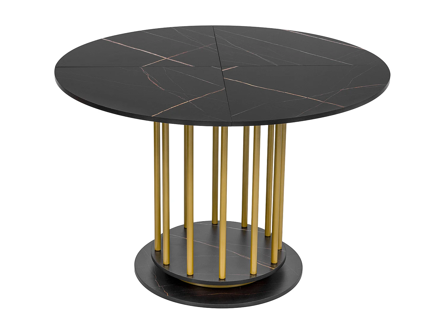 Ronde eettafel - Metal frame - Marmer fineer - 2 tot 4 personen - Zwart & Goud