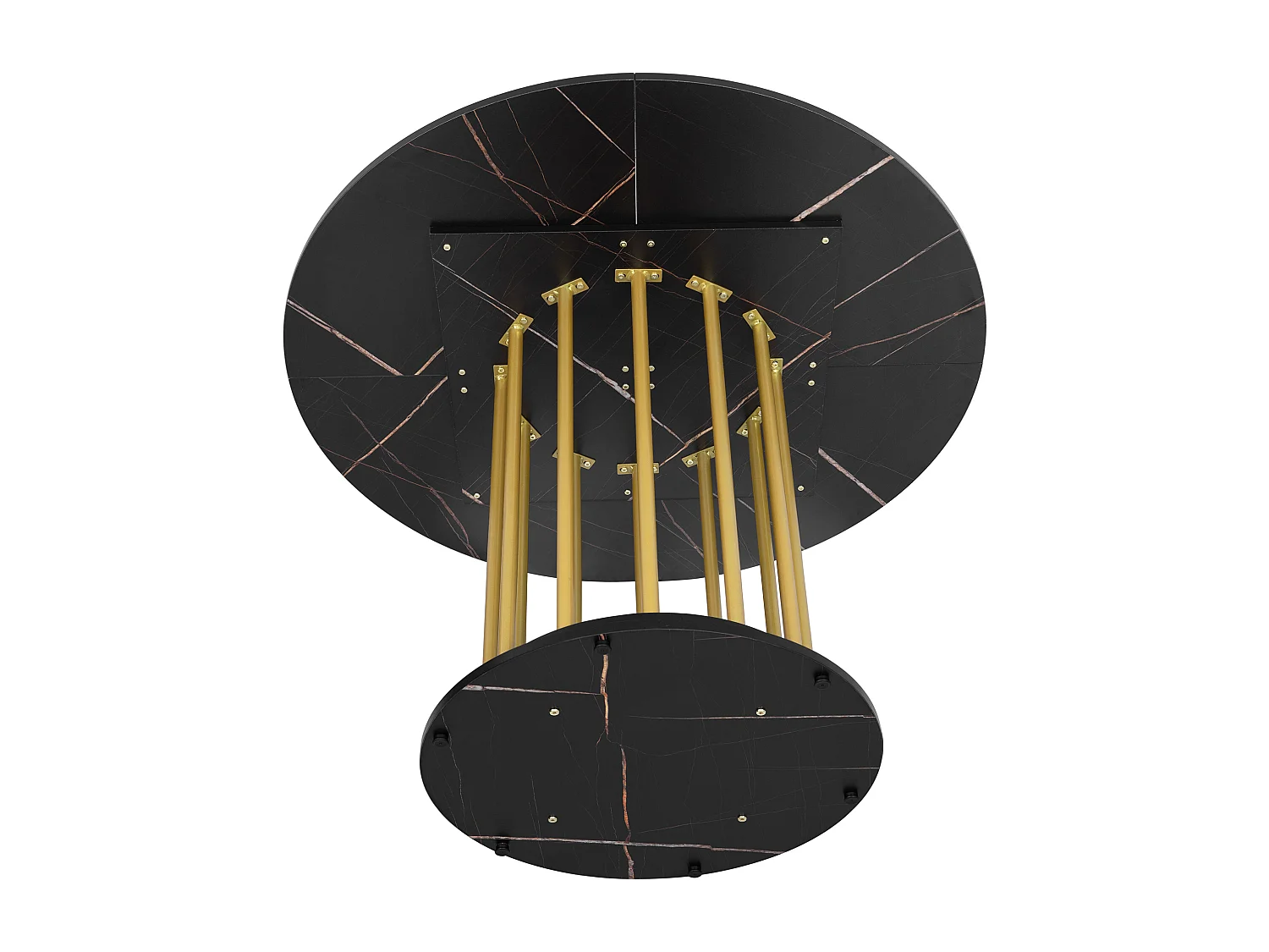 Ronde eettafel - Metal frame - Marmer fineer - 2 tot 4 personen - Zwart & Goud