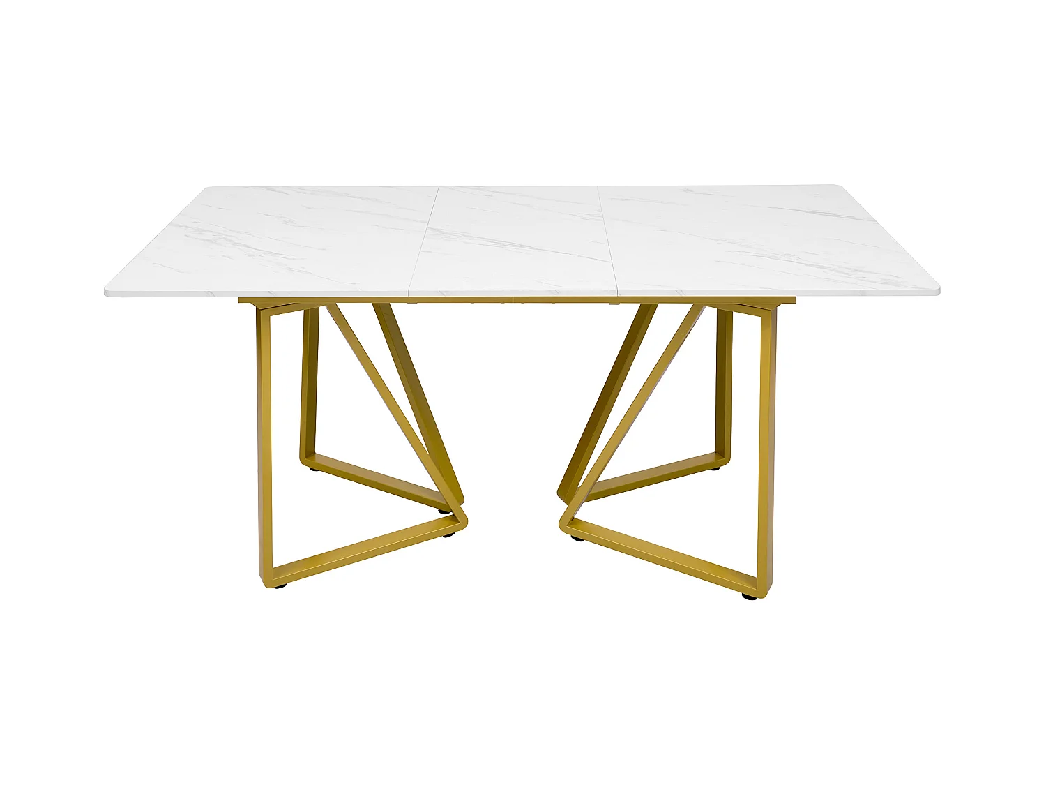 Table à manger extensible - plateau effet marbre - 6 à 8 personnes- Blanc+Doré