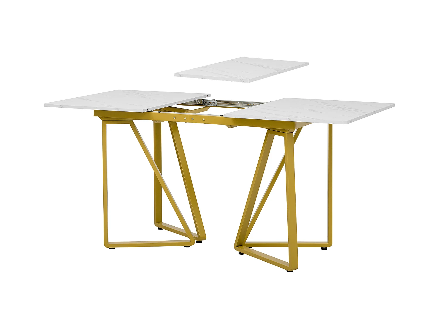 Table à manger extensible - plateau effet marbre - 6 à 8 personnes- Blanc+Doré