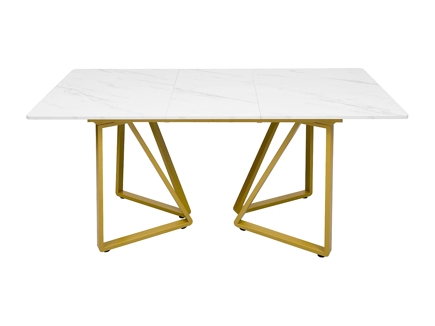 Table à manger extensible - plateau effet marbre - 6 à 8 personnes- Blanc+Doré