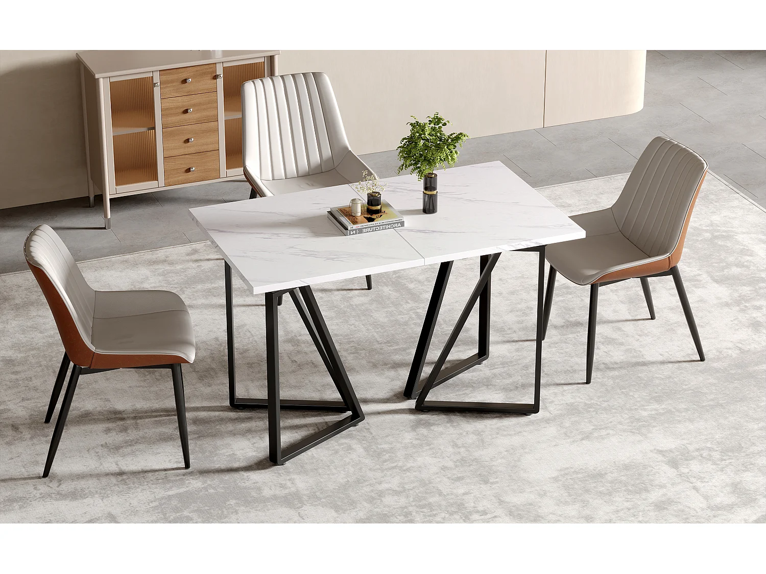 Stół jadalniany rozsuwany - blat imitujący marmur - dla 6-8 osób - biały+czarny