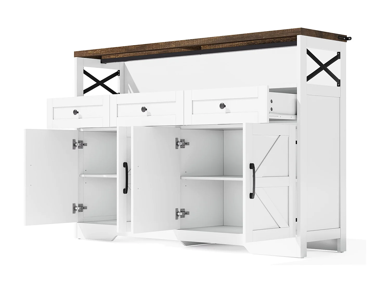 Moderne Anrichte 140×35×95 cm - mit 4 Türen und 3 Schubladen - weiß+natur