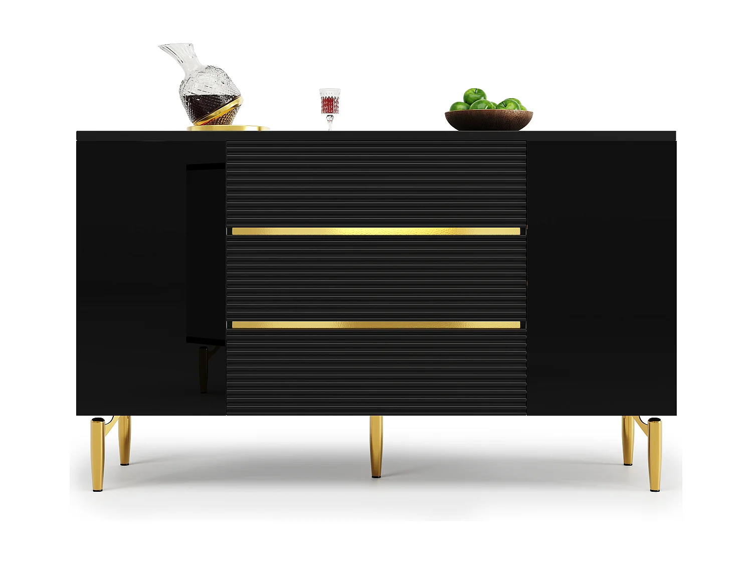 Buffet moderno 120×40×73 cm - con 3 cajones y 2 puertas - MDF - negro