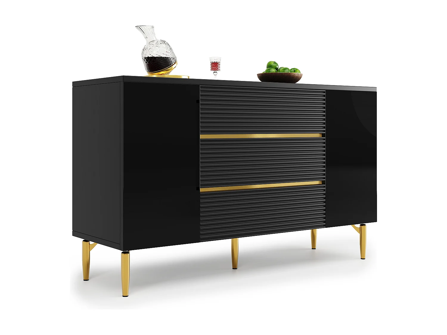 Buffet moderno 120×40×73 cm - con 3 cajones y 2 puertas - MDF - negro
