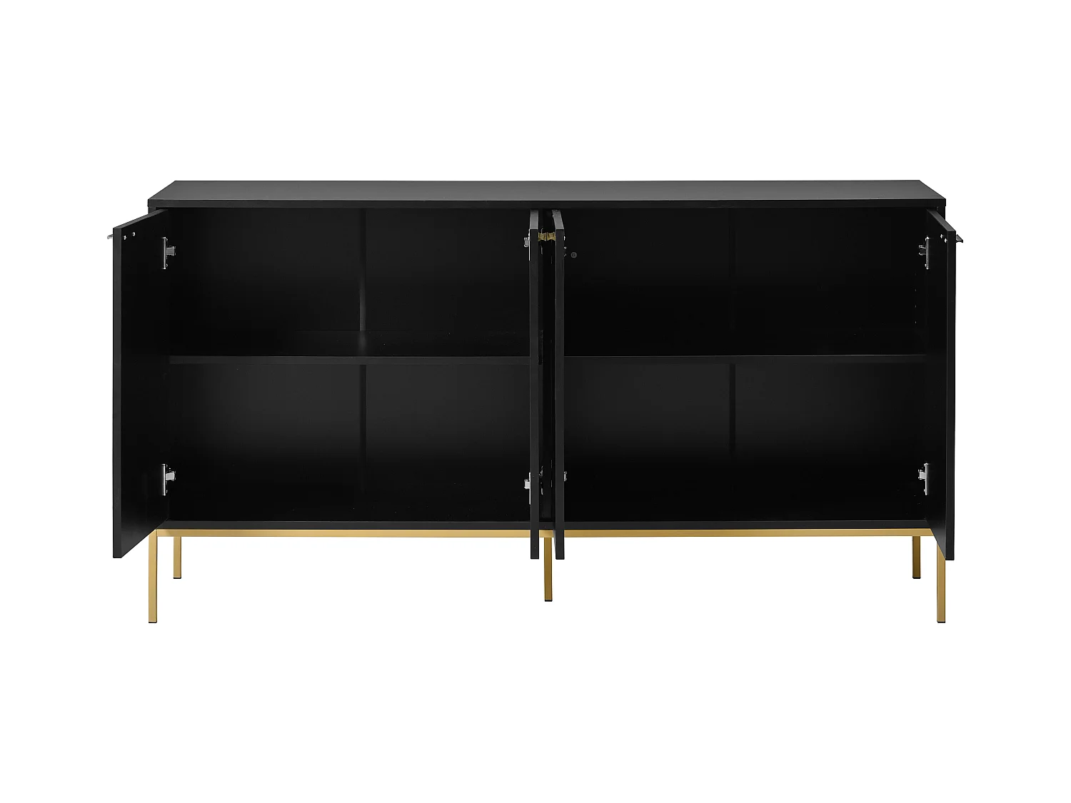 Buffet moderne 150x40x80cm - avec 4 portes - pieds en métal - panneau de particules - noir