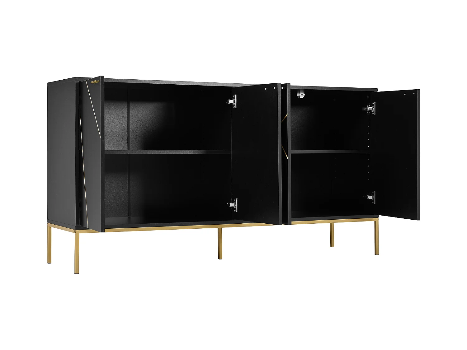 Buffet moderno 150×40×80 cm - con 4 puertas - patas de metal - panel de partículas - negro