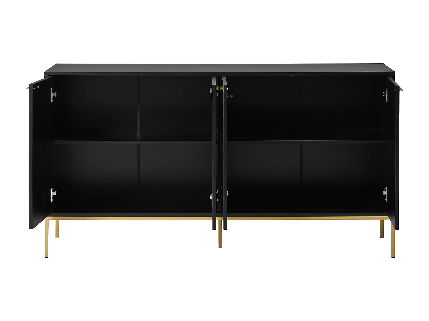 Buffet moderne 150x40x80cm - avec 4 portes - pieds en métal - panneau de particules - noir