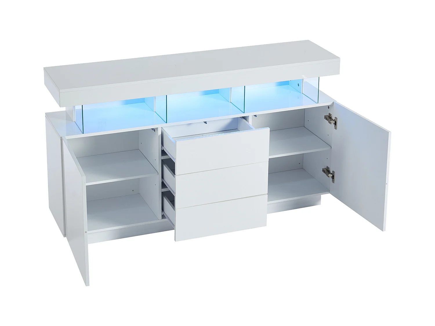 Buffet moderno - con striscia LED luminosa a 16 colori - 3 cassetti - 2 ante - bianco