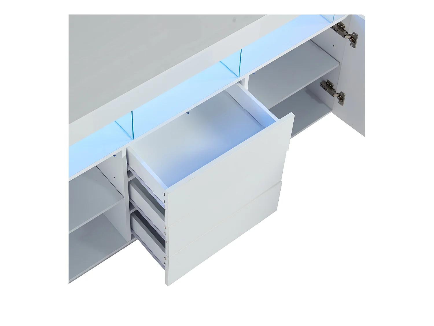 Buffet moderno - con striscia LED luminosa a 16 colori - 3 cassetti - 2 ante - bianco