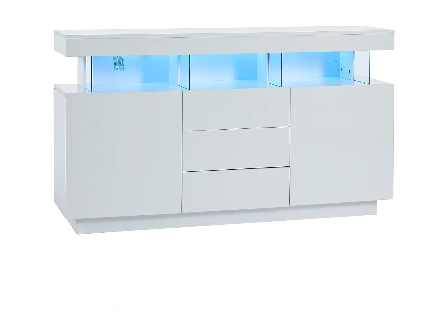 Buffet moderne - avec bande lumineuse LED 16 couleurs - 3 tiroirs - 2 portes - blanc