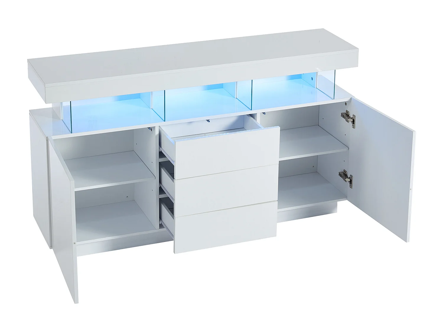 Buffet moderne - avec bande lumineuse LED 16 couleurs - 3 tiroirs - 2 portes - blanc