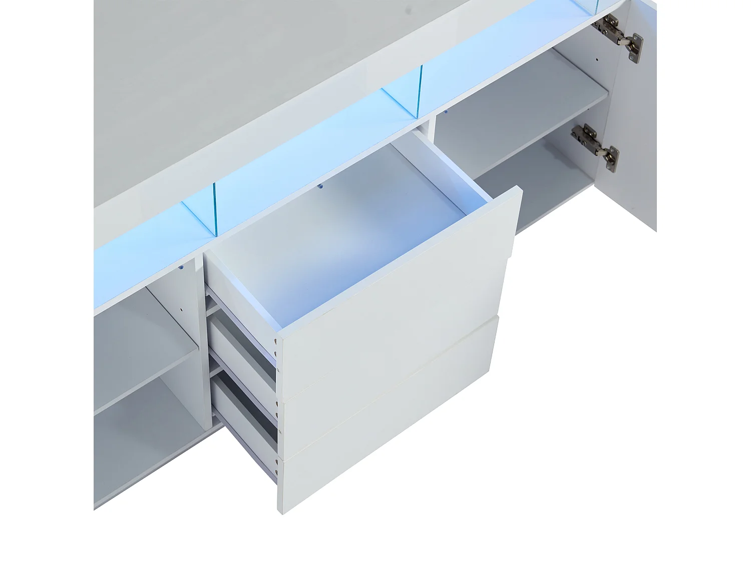 Buffet moderne - avec bande lumineuse LED 16 couleurs - 3 tiroirs - 2 portes - blanc