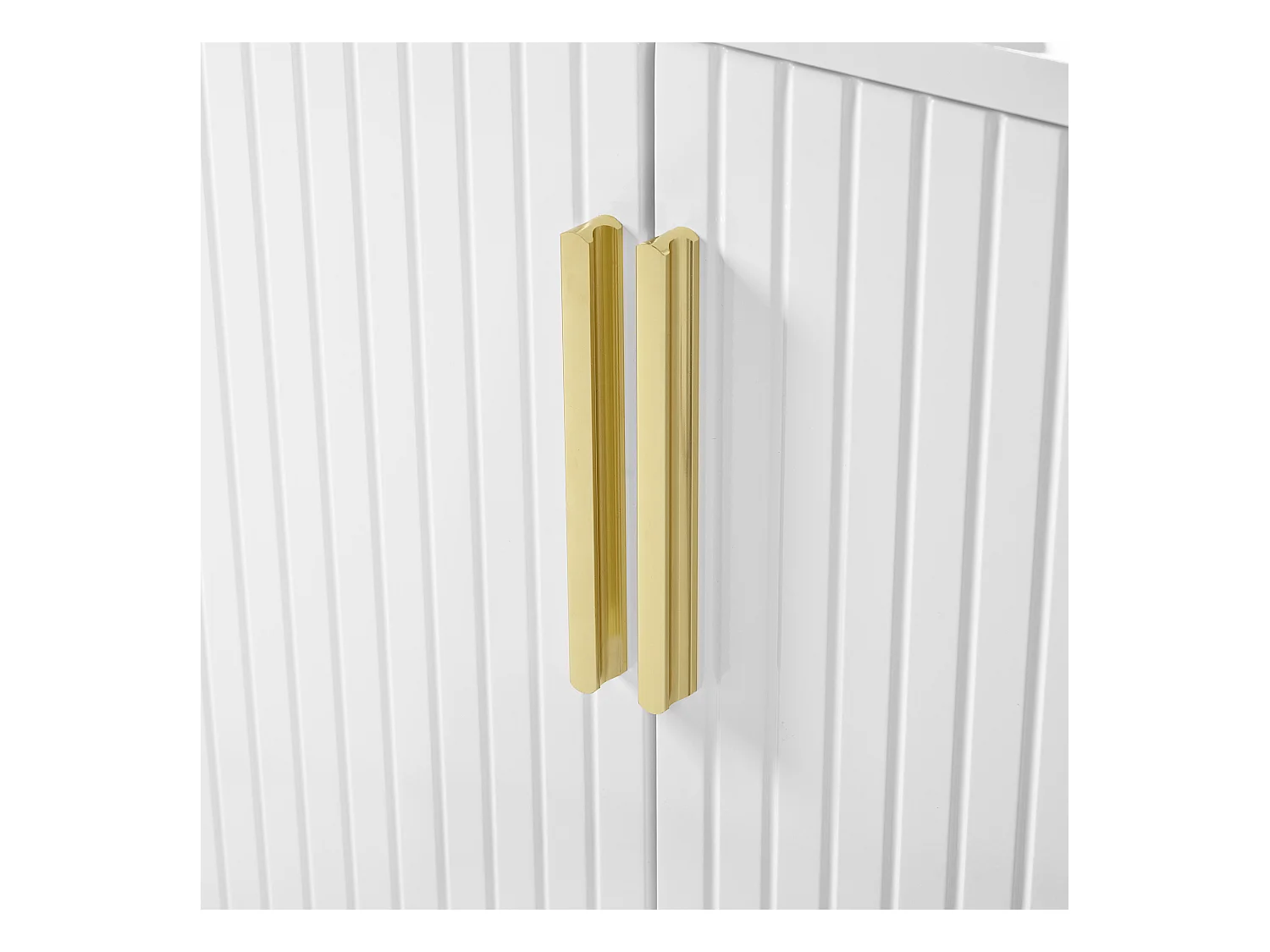 Buffet brillant 140x40x80 cm - avec 4 portes - poignées et pieds en métal - blanc