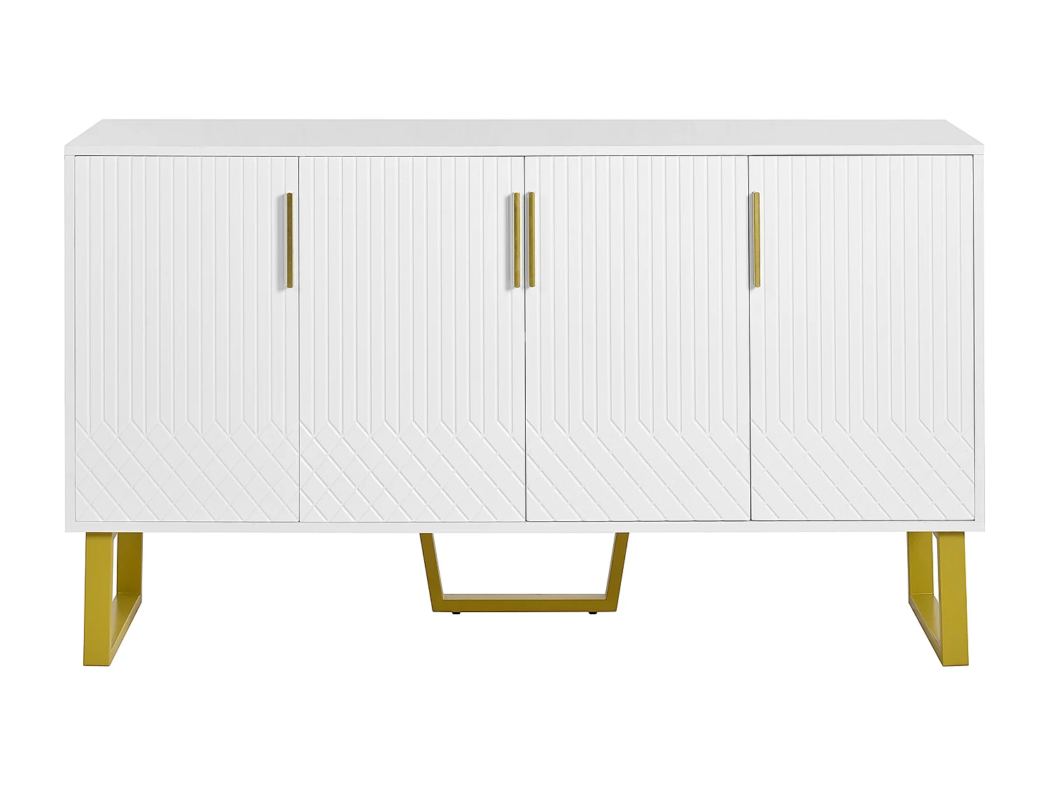 Hochglanz-Buffet 140x40x80 cm - mit 4 Türen - Metallgriffe und -füße - weiß