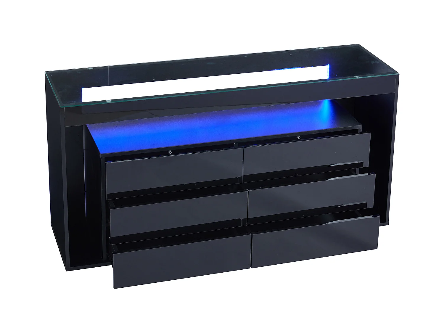 Buffet 140x40x70 cm - mit 6 großen Schubladen - mit LED - schwarz