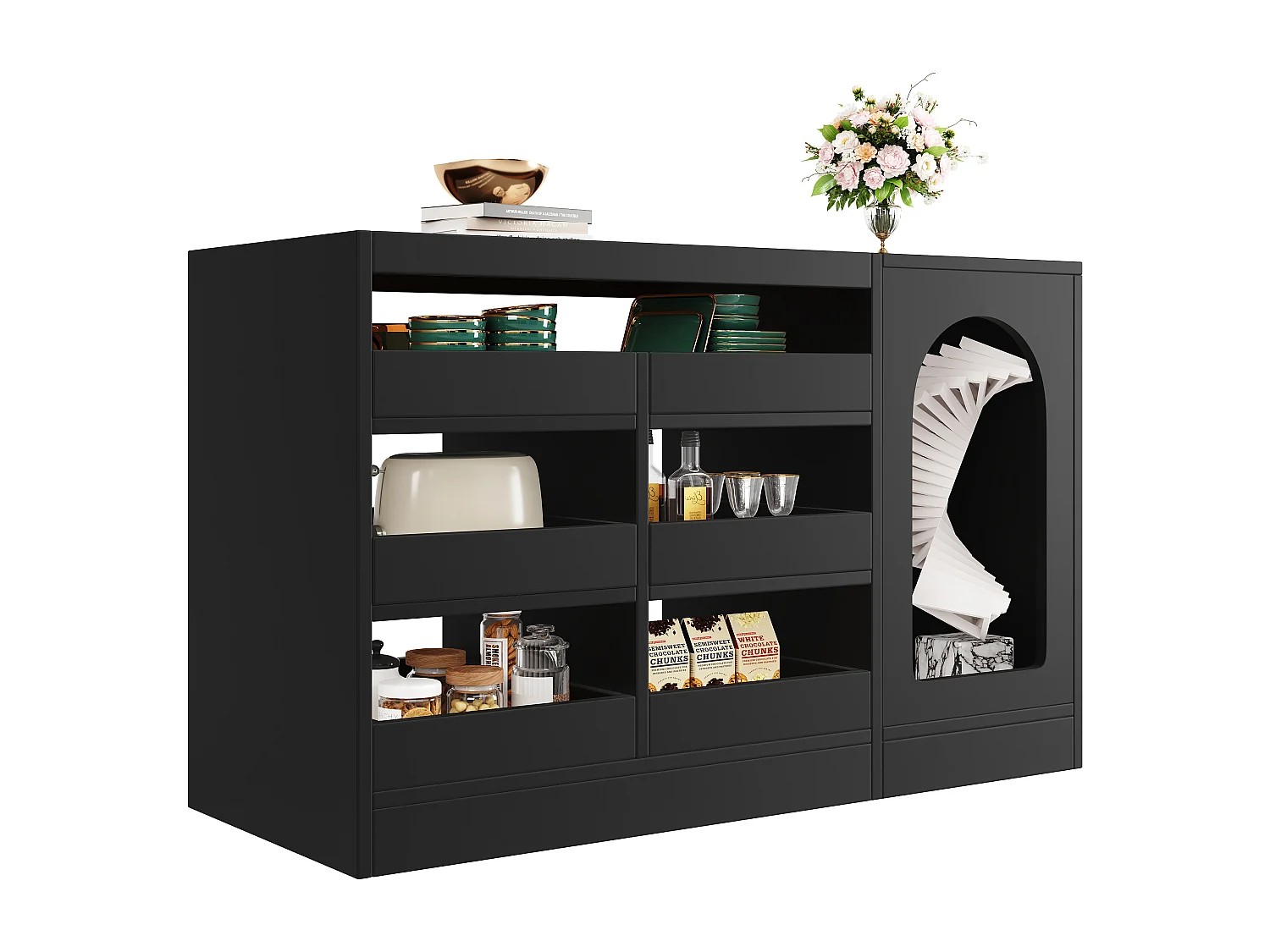 Buffet moderne 120x40x75cm - avec 6 tiroirs et 1 porte - avec LED - MDF - noir