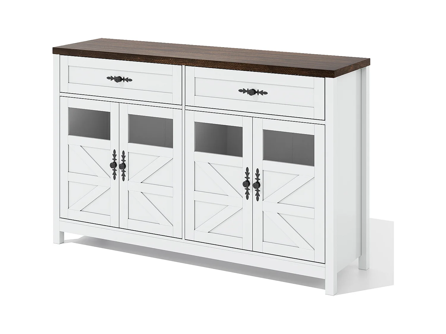 Buffet moderne 140x39x90cm - avec 4 portes et 2 tiroirs - Blanc + Marron