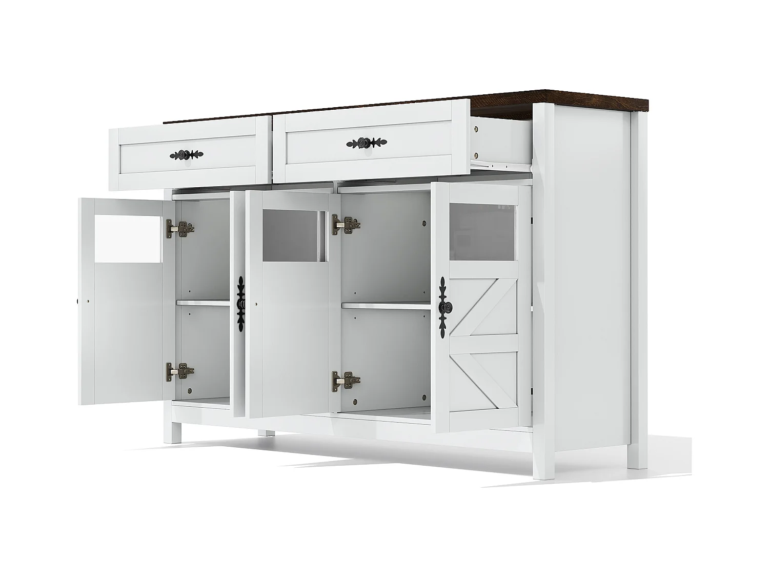 Buffet moderne 140x39x90cm - avec 4 portes et 2 tiroirs - Blanc + Marron
