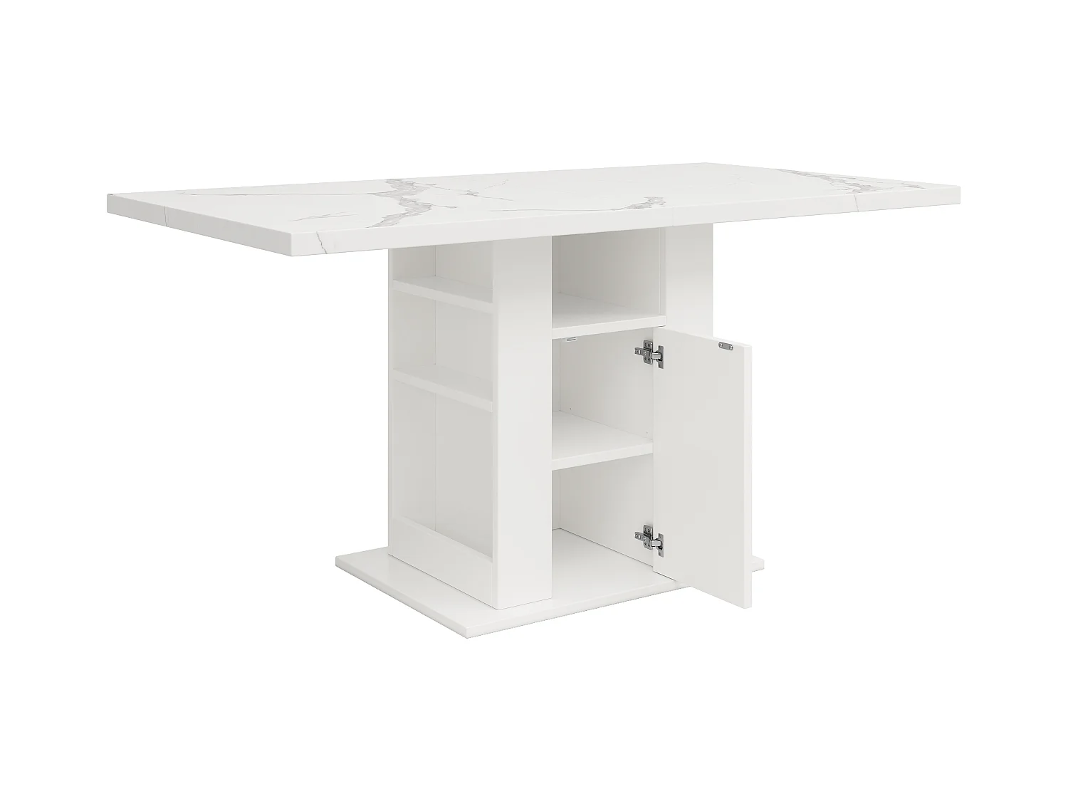 Esstisch mit Staufach - Arbeitsplatte mit Marmordekor - aus MDF - weiß