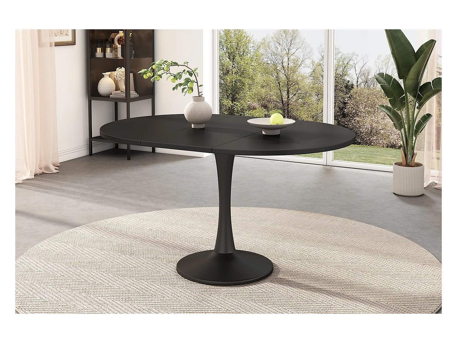 Table à manger ovale escamotable - 100/140 x 100 x 75 cm - MDF - Noir