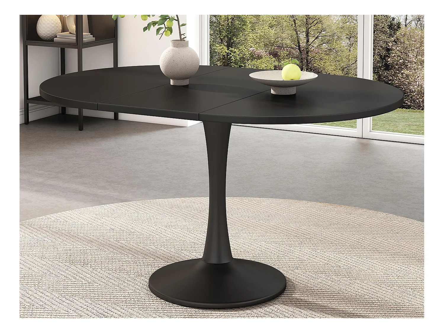Table à manger ovale escamotable - 100/140 x 100 x 75 cm - MDF - Noir