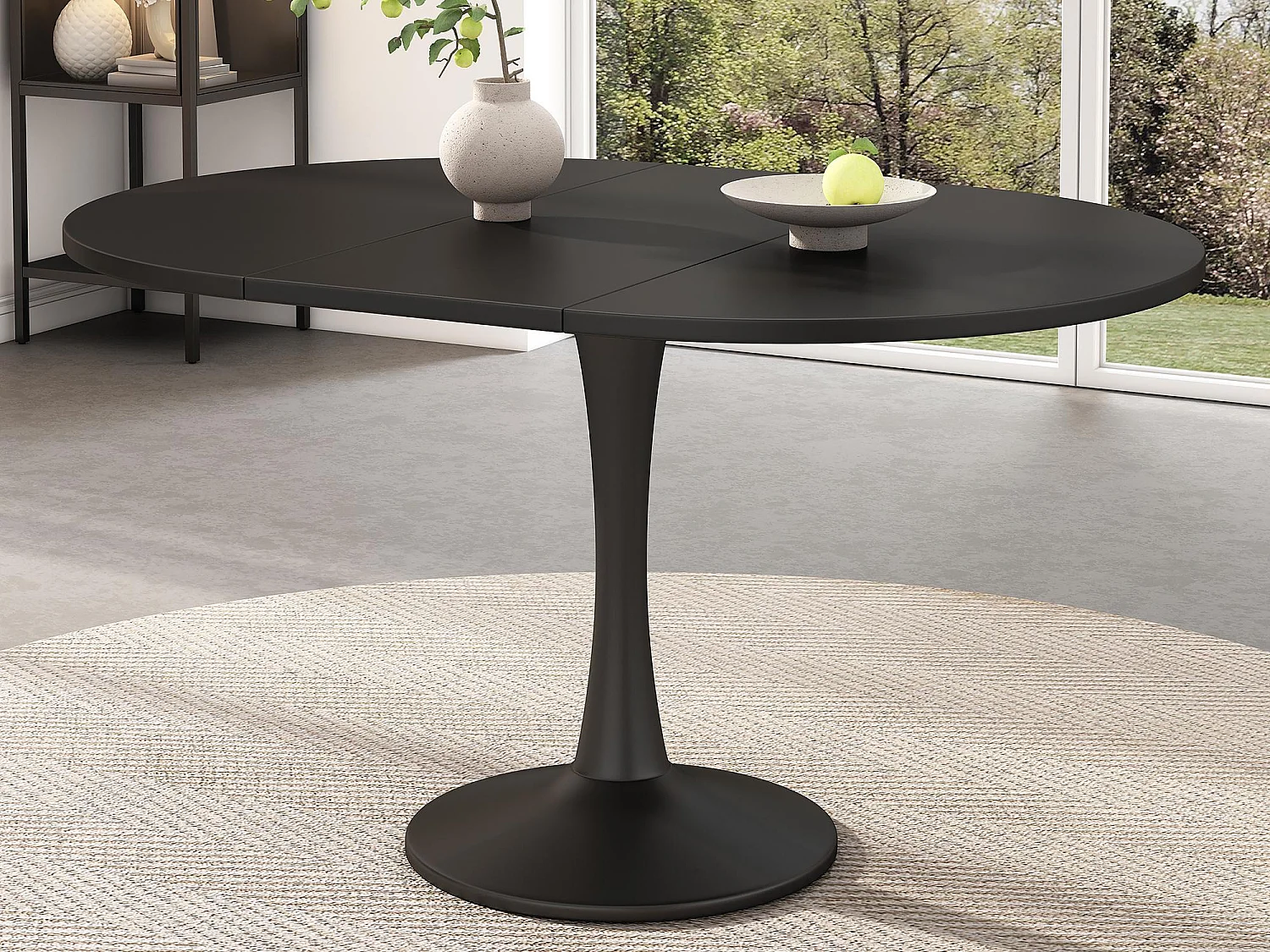 Ausziehbarer ovaler Esstisch - 100/140 x 100 x 75 cm - MDF - Schwarz