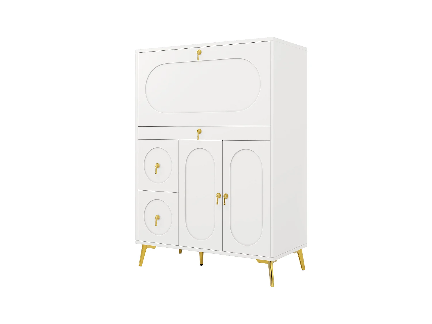 Moderne hoge buffetkast - 3 deuren en 2 laden - van MDF - wit